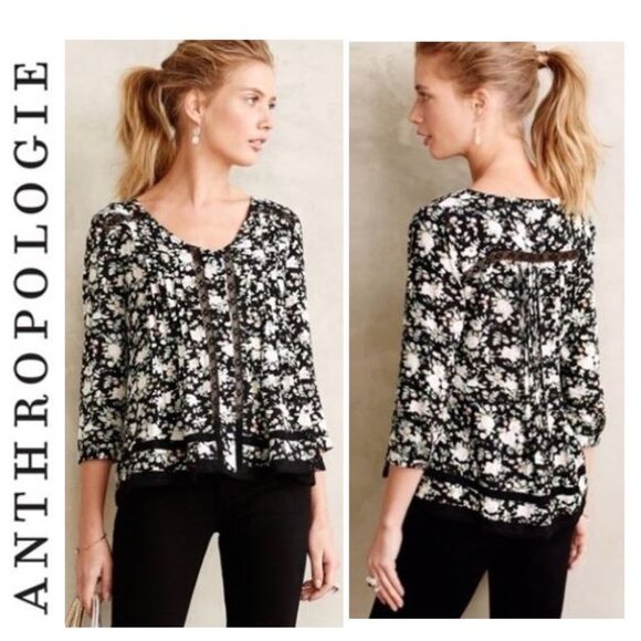 ANTHROPOLOGIE - Maeve Boho black floral blouse with cutout detailing - Picture 3 of 10